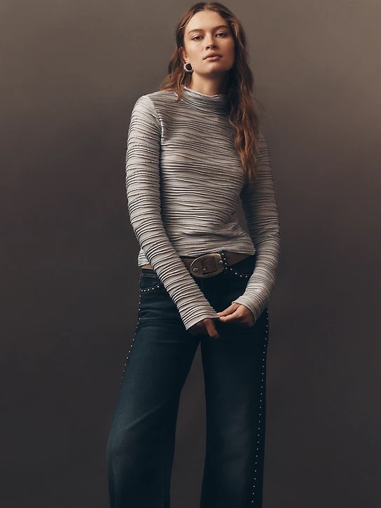 Anthropologie Pilcro Metallic Textured Turtleneck Top